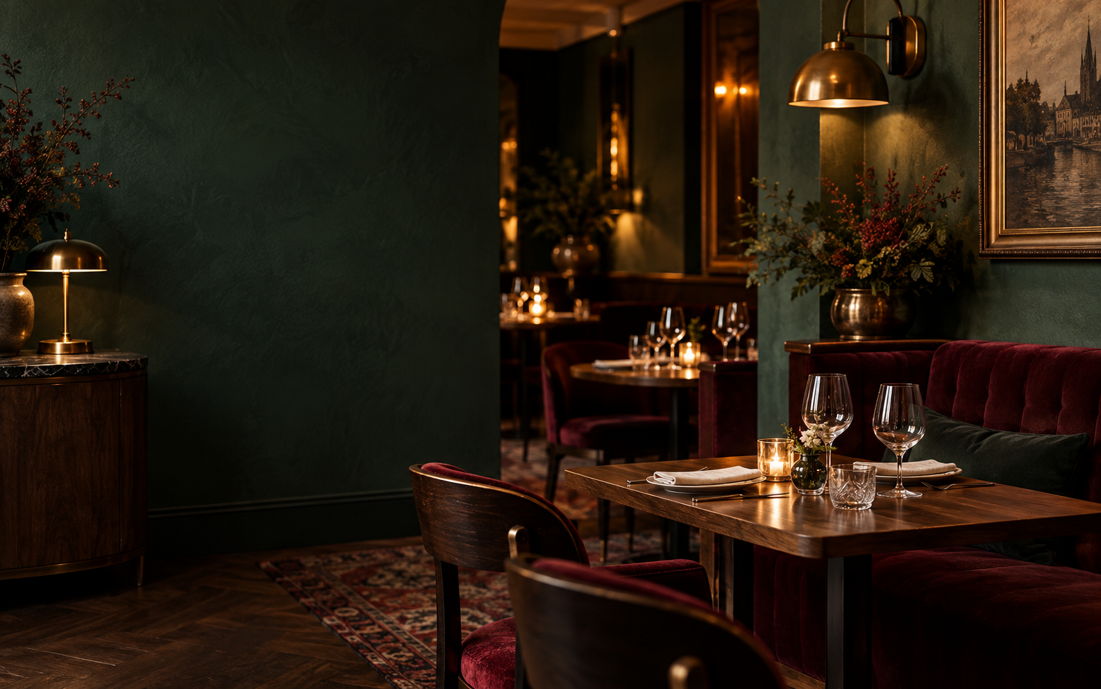 Wieczorne wnętrze restauracji Talerz Horyzont
